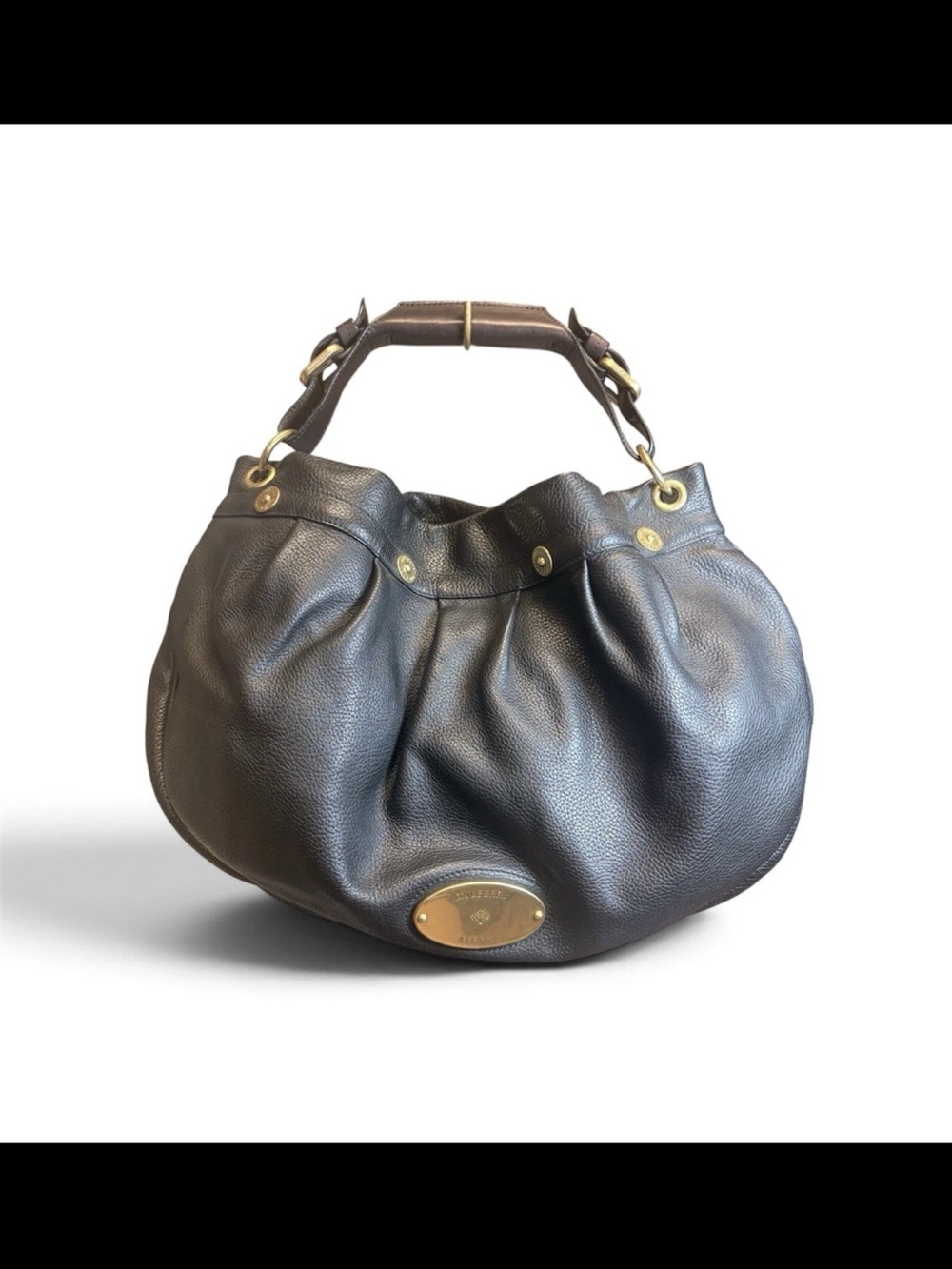 Mulberry Dark Brown Pebbled Leather Hobo with Brass Plaque